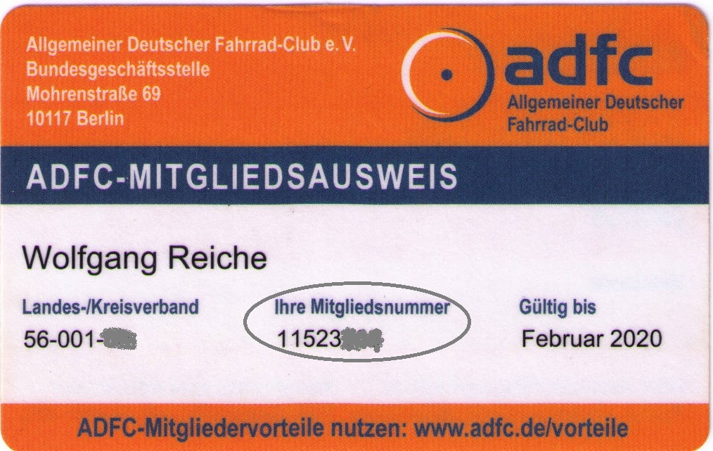 ADFC-Mitgliedsnummer beispiel